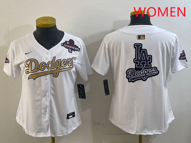 Women Los Angeles Dodgers Blank White Champion gold character 2025 Nike MLB Jersey style 20